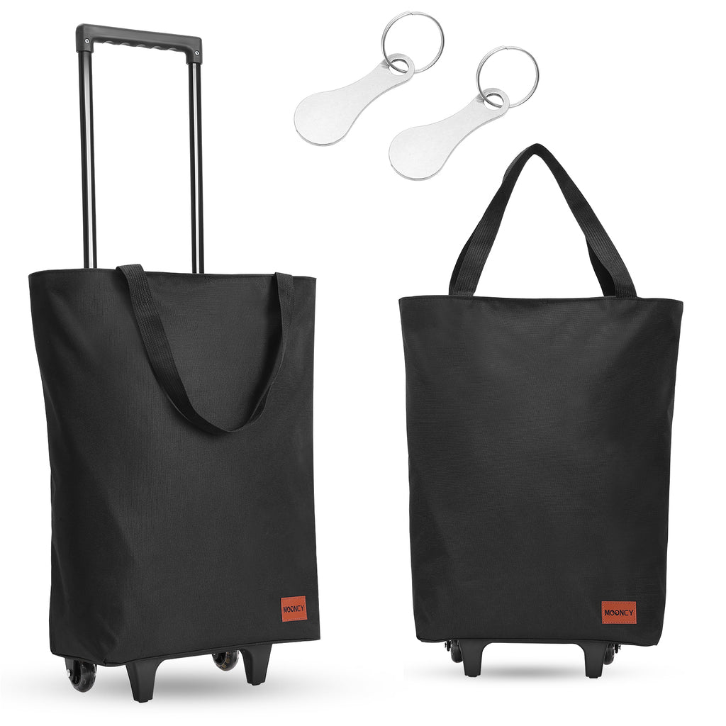 MOONCY 2-in-1 Einkaufstrolley, 30L Große Einkaufstasche auf Rollen, Leichter Einkaufswagen Klappbar für Camping und Reisen, Inklusive Einkaufswagenlöser, Blau