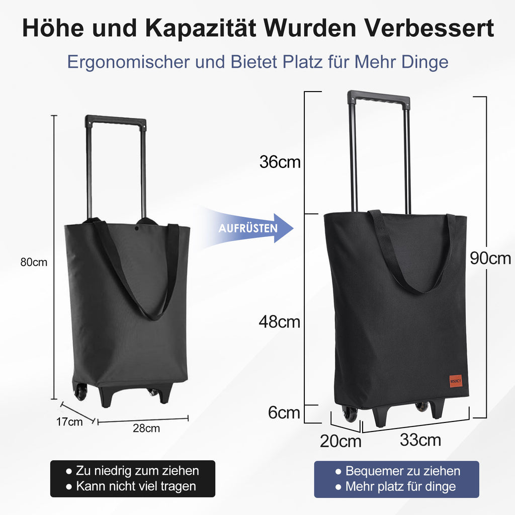 MOONCY 2-in-1 Einkaufstrolley, 30L Große Einkaufstasche auf Rollen, Leichter Einkaufswagen Klappbar für Camping und Reisen, Inklusive Einkaufswagenlöser, Blau