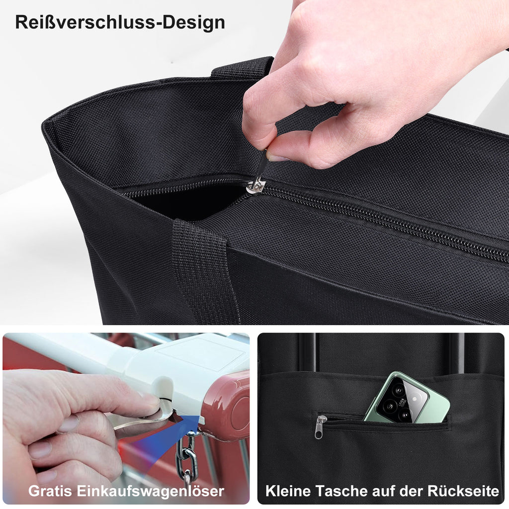 MOONCY 2-in-1 Einkaufstrolley, 30L Große Einkaufstasche auf Rollen, Leichter Einkaufswagen Klappbar für Camping und Reisen, Inklusive Einkaufswagenlöser, Blau