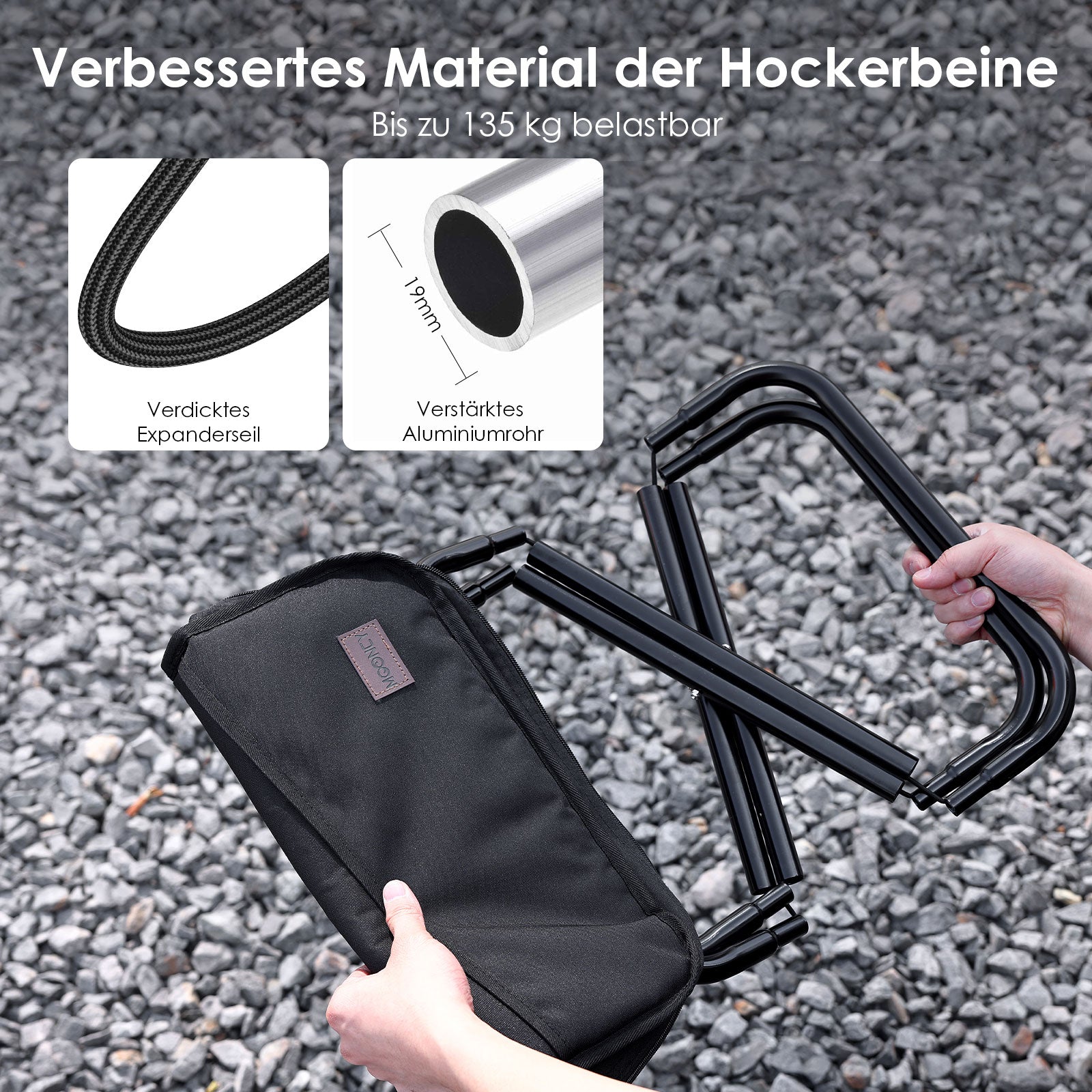 MOONCY Tragbarer Campinghocker – Revolutionäre Falttechnologie  Kleiner falten. Schneller aufklappen. Intelligenter transportieren