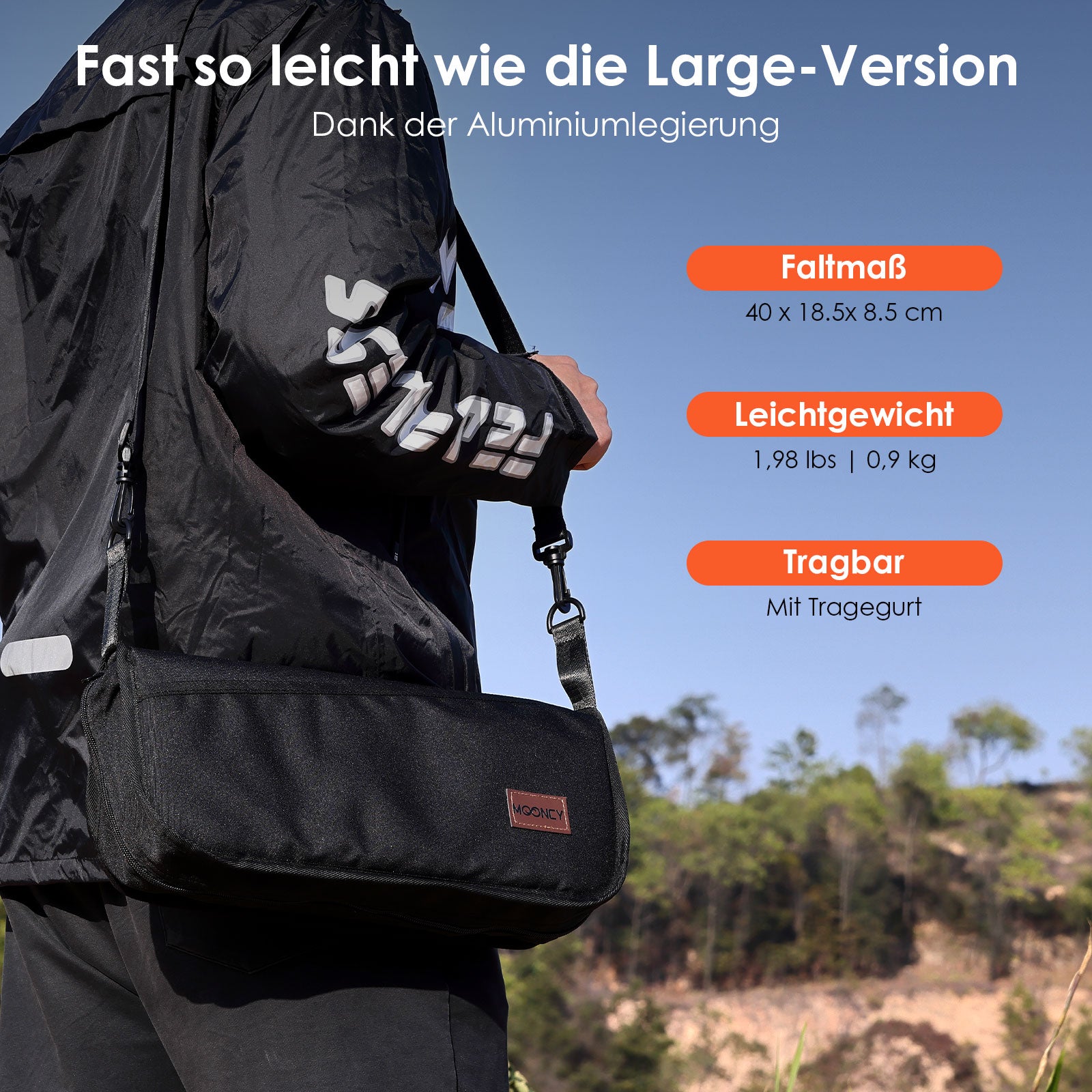 MOONCY Tragbarer Campinghocker – Revolutionäre Falttechnologie  Kleiner falten. Schneller aufklappen. Intelligenter transportieren