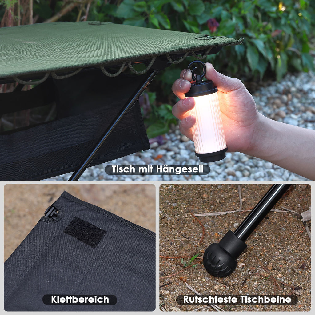 MOONCY Campingtisch Klappbar, Ultraleichter Klapptisch mit Ölbeständiger Matte und Netzbeutel, Tragbarer Picknicktisch bis 35 kg belastbar, ideal für Wandern, Angeln, Grillen und Strand