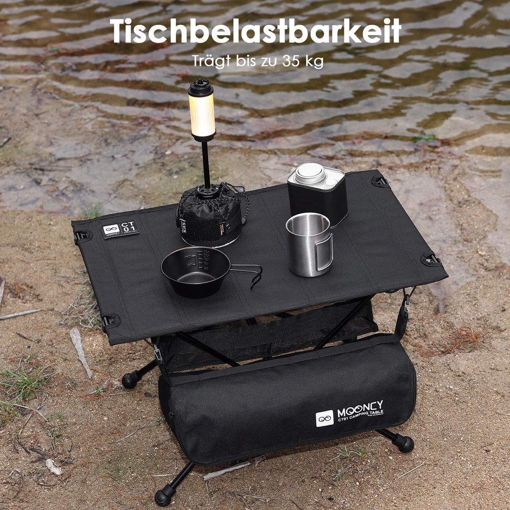 MOONCY Campingtisch Klappbar, Ultraleichter Klapptisch mit Ölbeständiger Matte und Netzbeutel, Tragbarer Picknicktisch bis 35 kg belastbar, ideal für Wandern, Angeln, Grillen und Strand